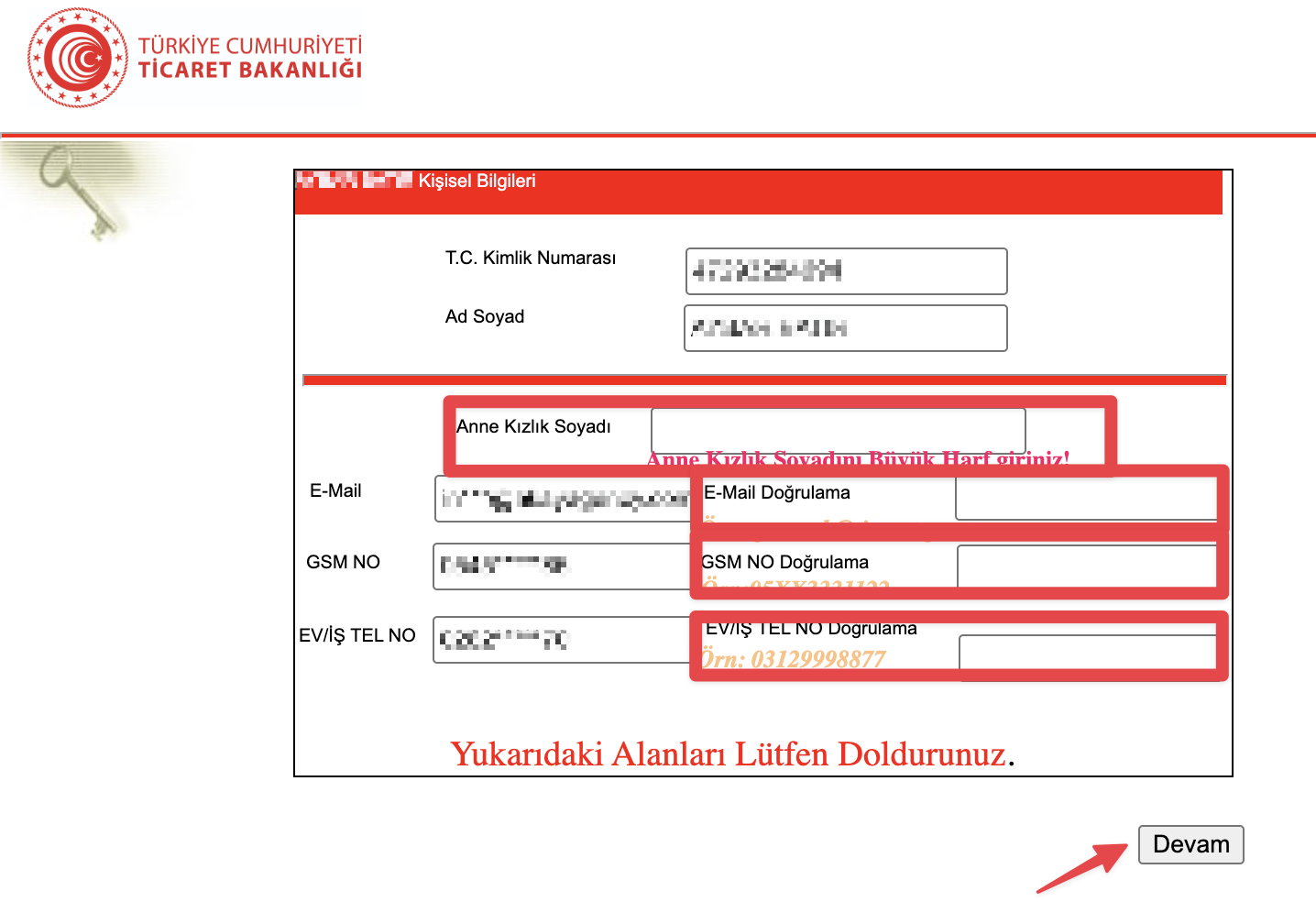 Güvenlik Bilgileri Doğrulama Ekranı